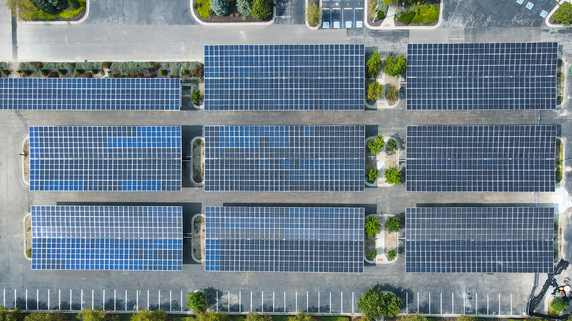 aerial image of a solar canopy
