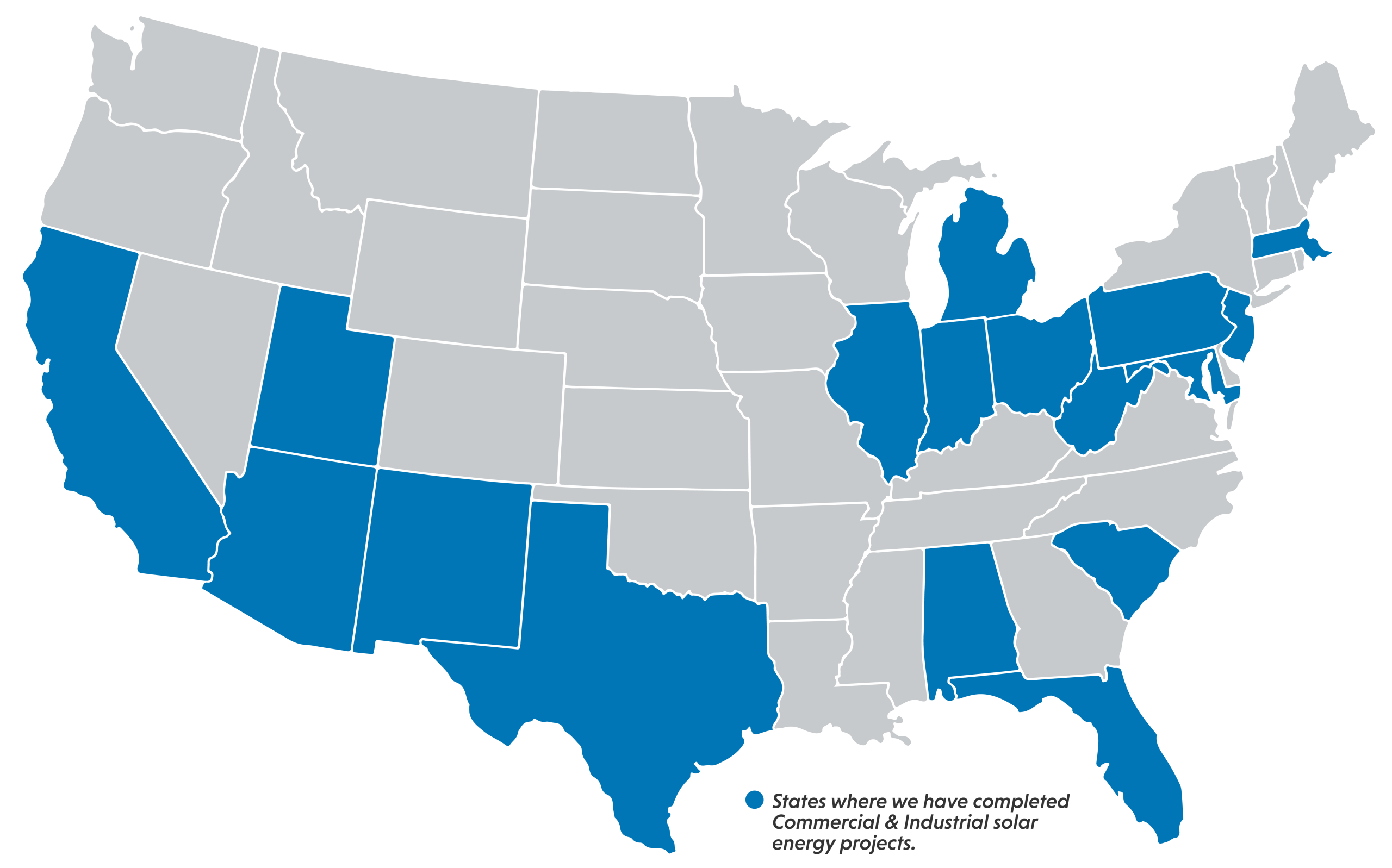 map of the United States with different states in Grey and Blue
