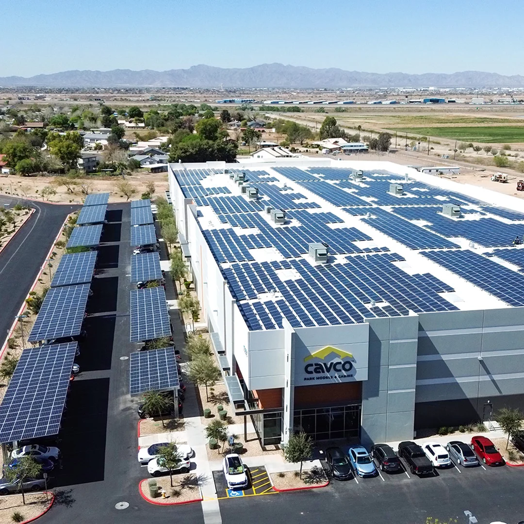 Cavco building with solar panels on top